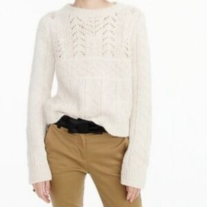 J. Crew Heritage Alpaca Wool Blend Cream Cable-Knit Crewneck Sweater Sz M Cozy